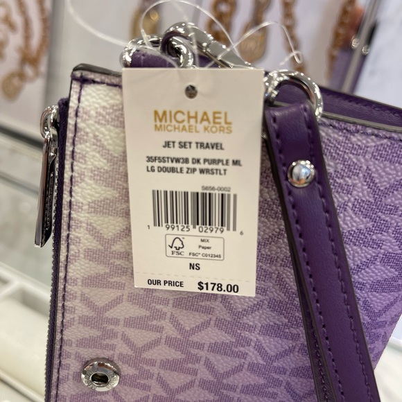 MICHAEL KORS JS Lg Ombré Signature Logo Double Zip Wristlet Wallet 
Dark Purple - Picture 6 of 16